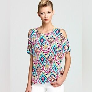 Lilly Pulitzer Crown Jewels Trace‎ Open Shoulder Silk Blouse Women’s Size XS